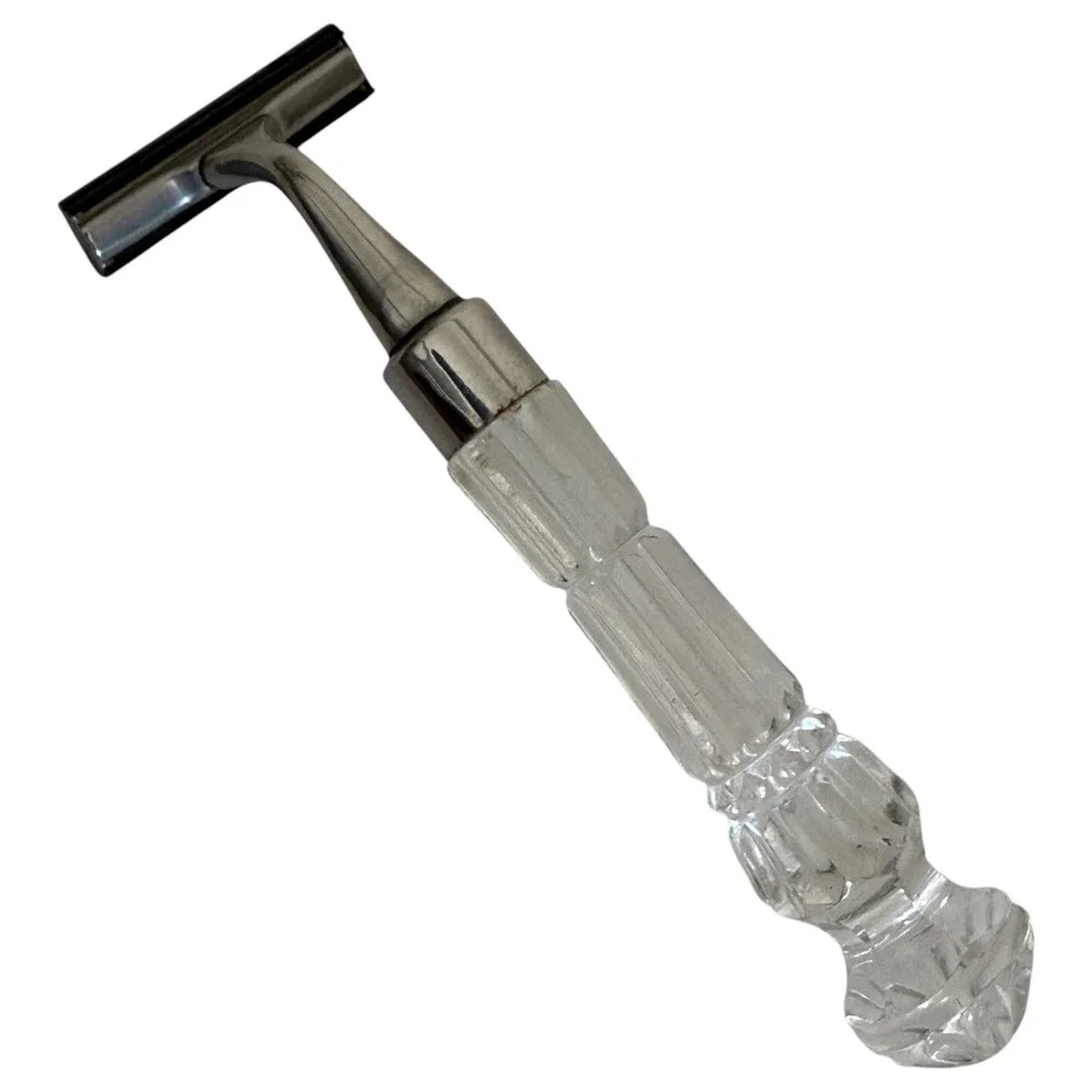 Vintage Waterford Crystal Razor Handle Glass Clear Faceted Silver Tone Head